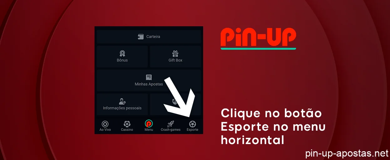 Selecione esportes no menu principal - Pin Up