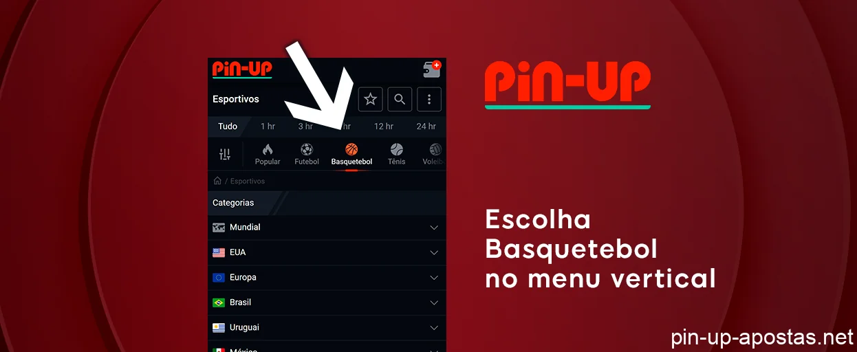 Escolha basquete no menu - Pin Up