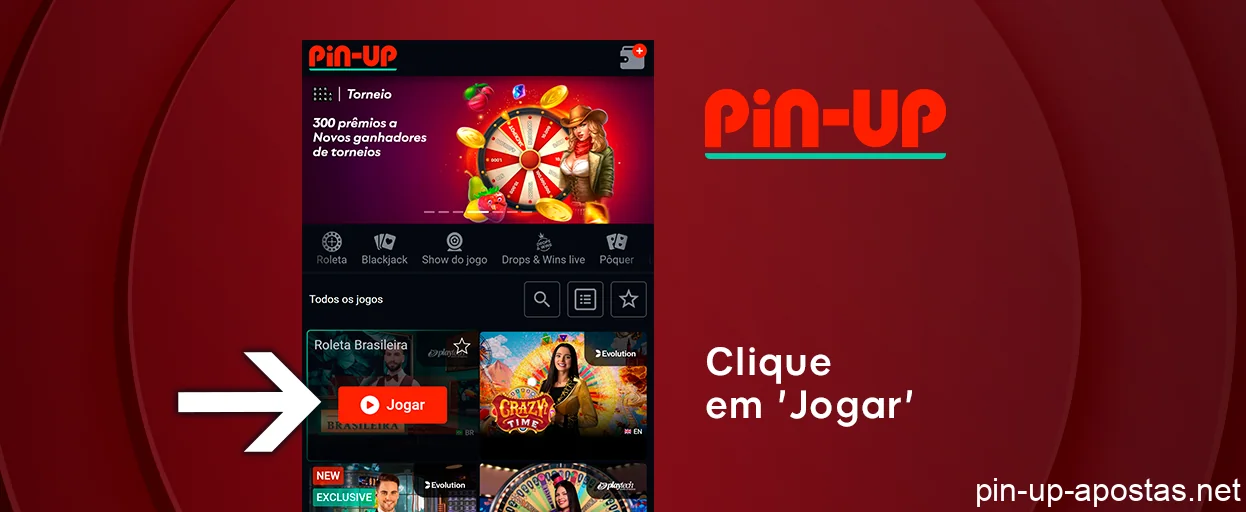 Selecione o jogo e clique em 'Jogar' - Pin Up