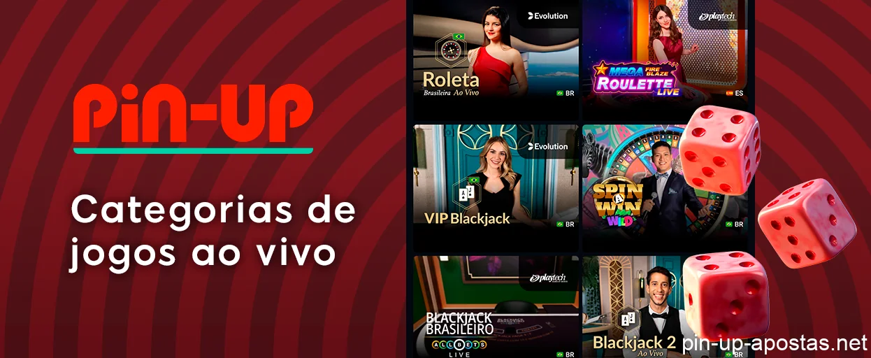 Pin Up apresenta várias categorias de jogos de cassino ao vivo