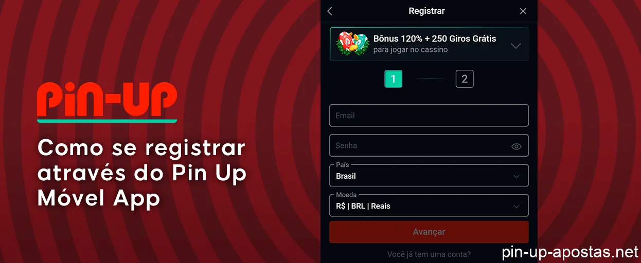 Registro da conta Pin Up - instruções passo a passo