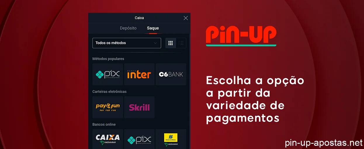 Selecione o método de retirada que deseja utilizar - Pin Up Brasil