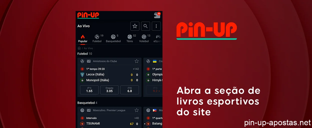 Seção de esportes aberta do Pin Up Brasil