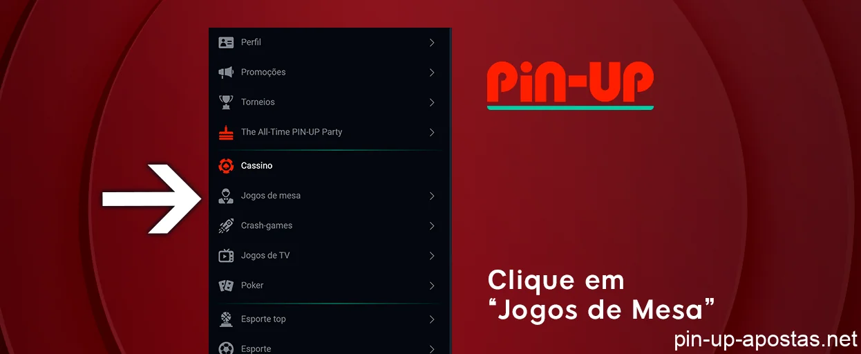 Selecione 'Jogos de mesa' no menu - Pin Up Brasil