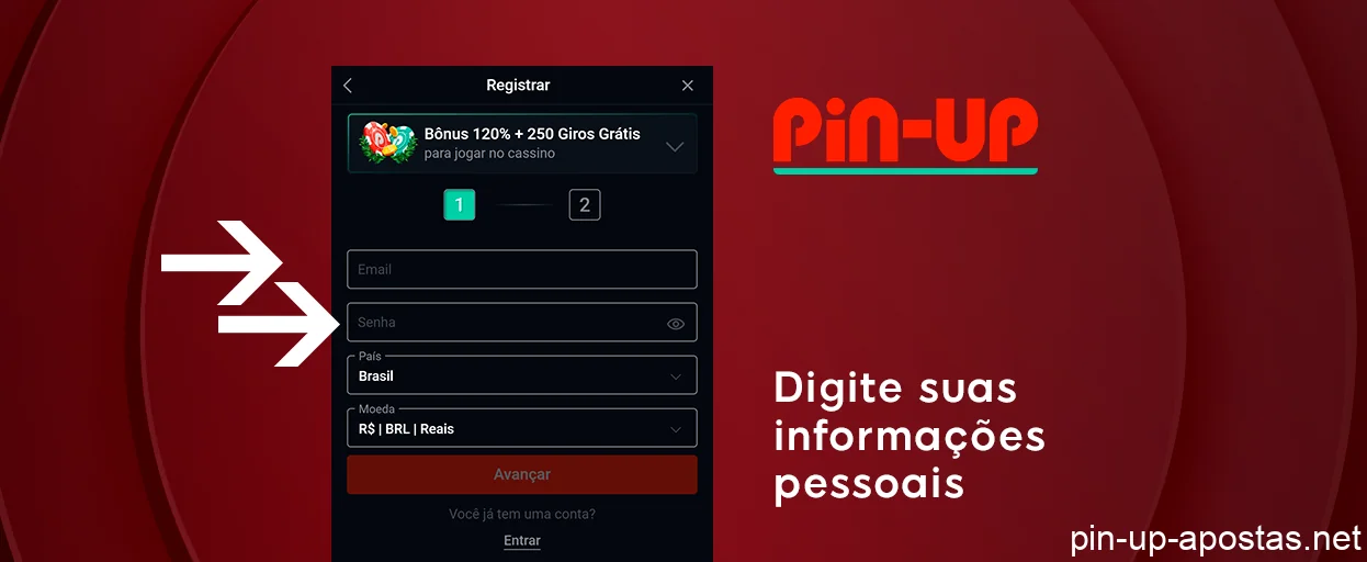 Preencha informações pessoais - Pin Up