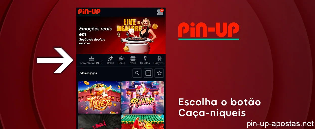 Escolha slots de cassino no menu de categorias - Pin Up