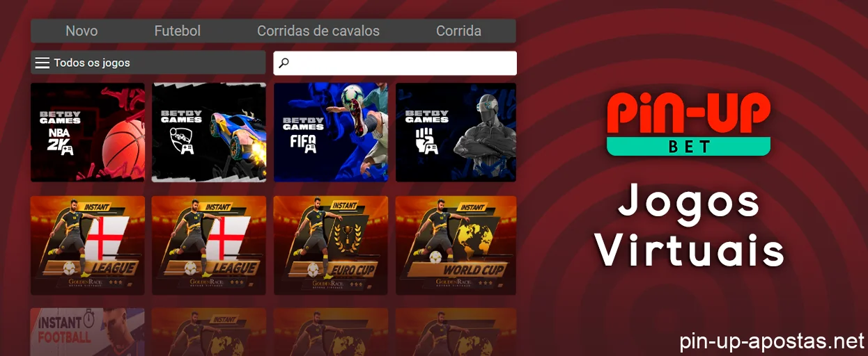 Tipos de jogos na seção de esportes virtuais da Pin Up