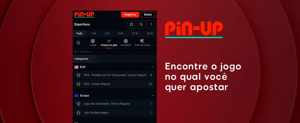 Abra a Pin Up Sports Betting e escolha o evento de hóquei no gelo